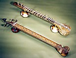 Small Sitar, Wood, gourd, string, paint, Indian